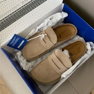 Birkenstock Naples Beige Suede Slip-On Shoes